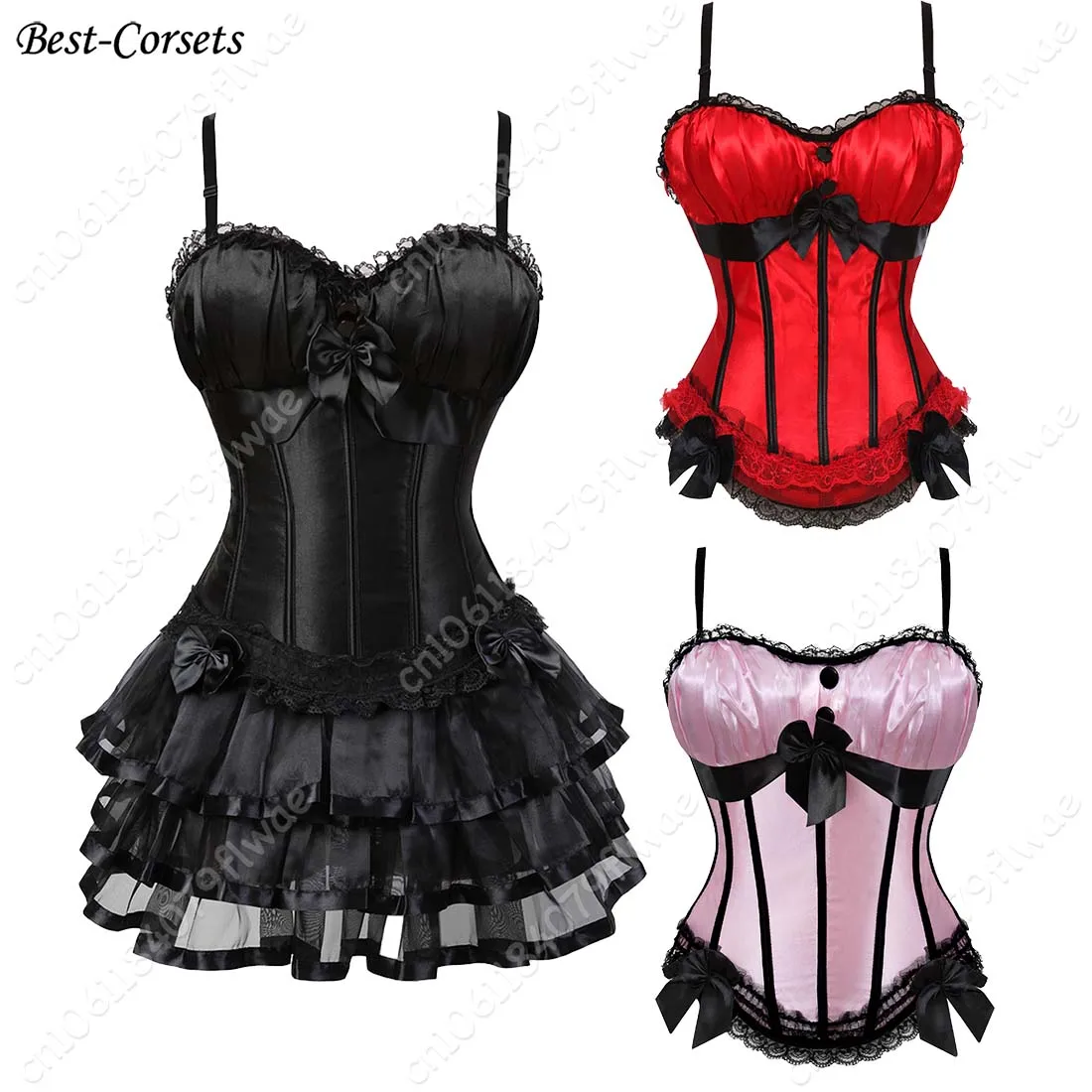 

Women Corset Top With Straps Bustier Pink Lace Corset Overbust Tank Tops Thin Straps Sexy Green Corset for Women