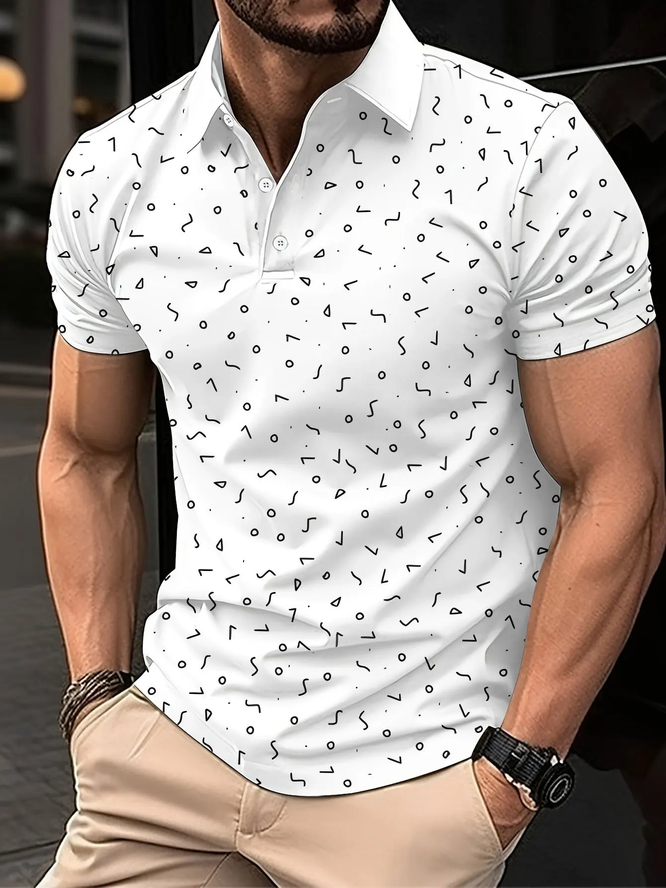 2026 Summer New Style Men's Short-Sleeved Polo Shirt with 3D Golf Pattern Print Street Casual Fashion Comfortable and Soft