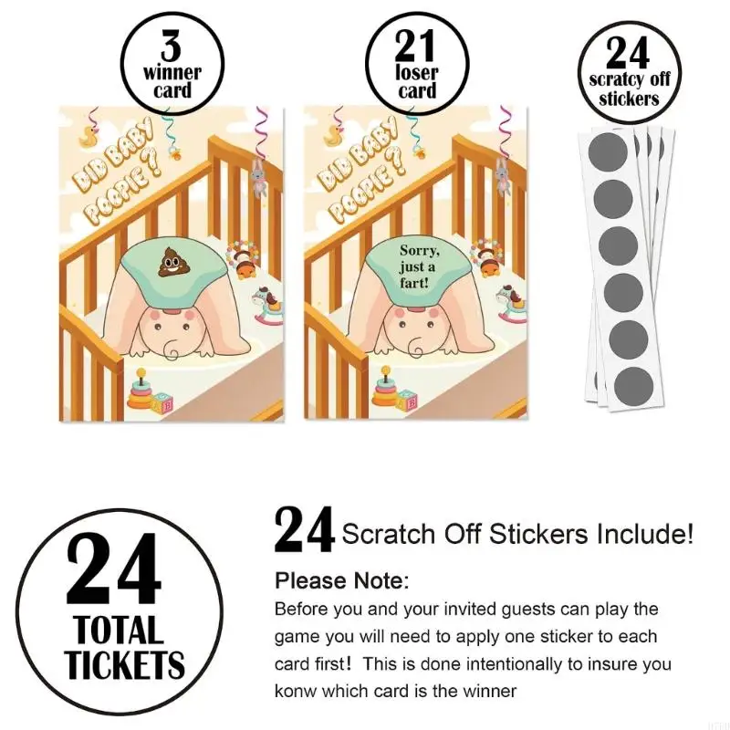 H7ED Add Laughter and Fun to Your Baby Shower Set of 24 Scratch Off Raffle Tickets for Party Baby Shower Games