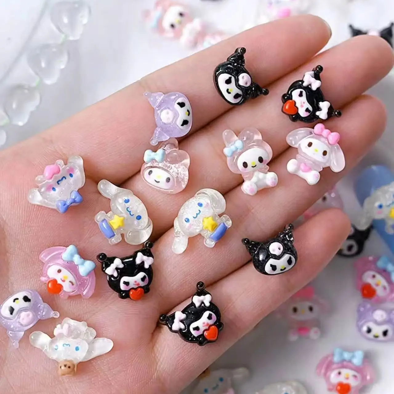 30Pcs Cute Cartoon 3D Resin Nail Charms Kuromi My Melody Cinnamoroll Mixed Design DIY Nail Art Manicure Decor Accessories