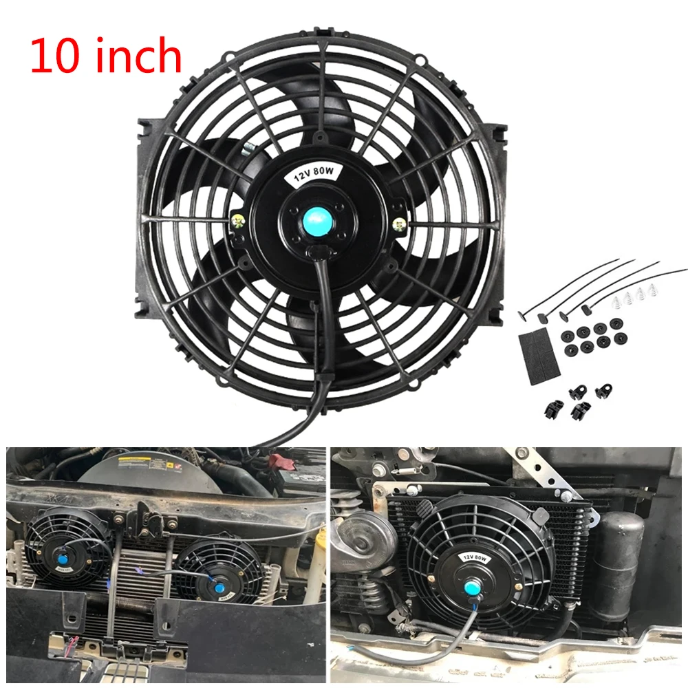 

10 Inch Universal 12V 80W Slim Reversible Black Blade Electric Cooling Radiator Auto Fan Mounting Kit