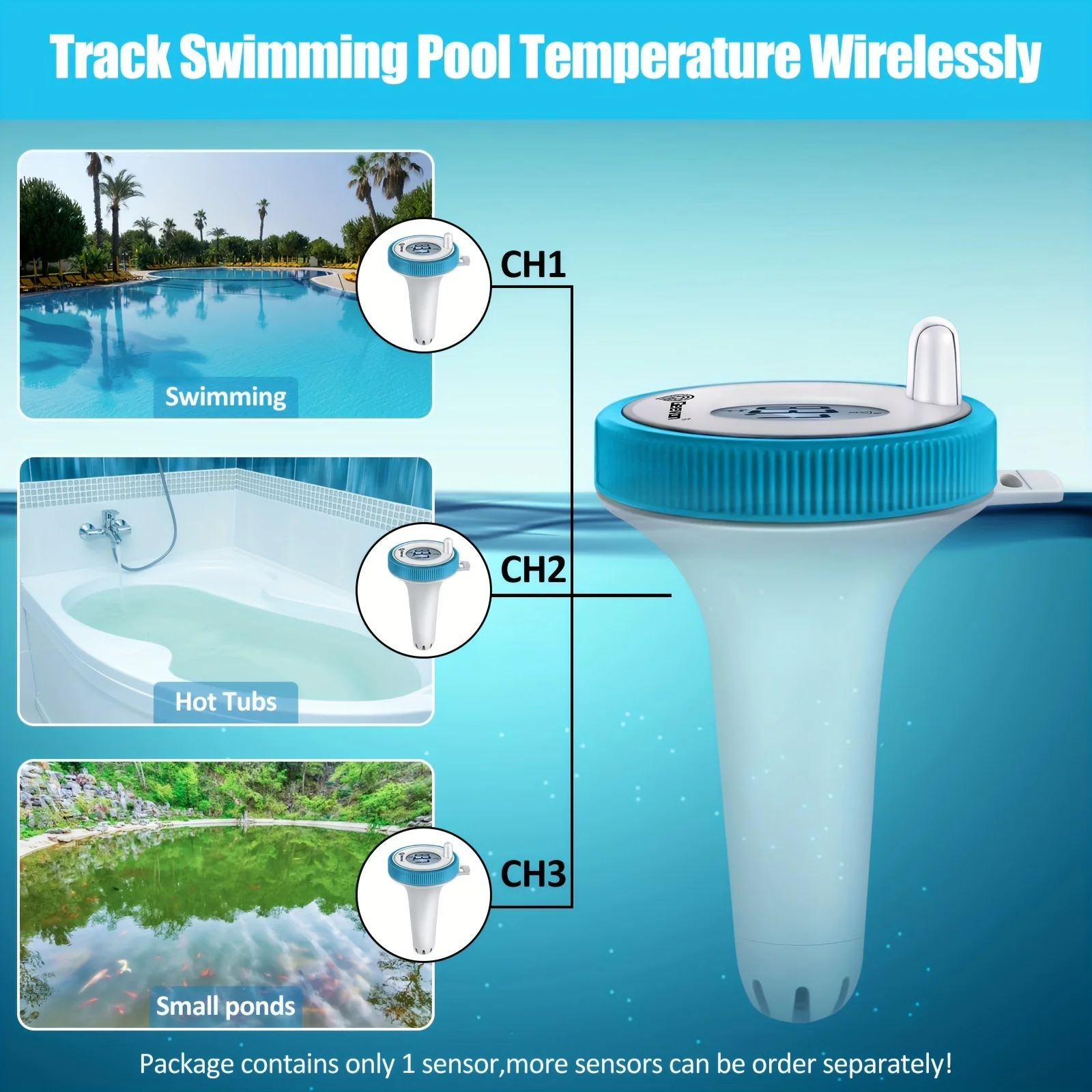 GEEVON Wireless Pool Thermometer Floating Easy Read,Digital Pool Thermometer Wireless with Indoor Temperature Humidity Monitor