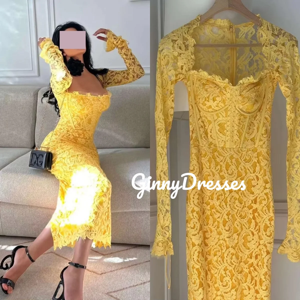 Dubai Customize Luxury Evening Dresses Square Neckline Floor-Length Wedding Party Dress A-Line Long Sleeves Dresses For Special