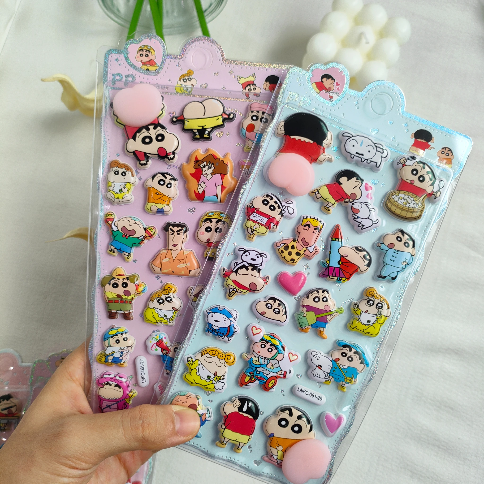 Japanese Crayon Shin PP Stickers 1/2/4/8pcs Thickened 3D Pinch Decompression DIY Phone Decor Student Journal Gift