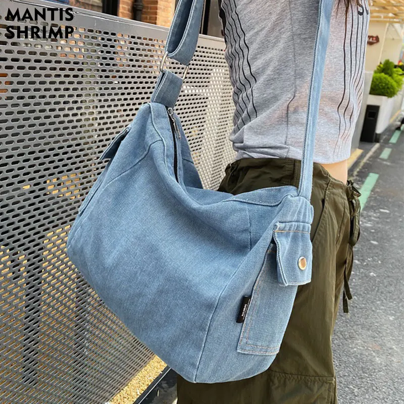 Denim Women\'s Bag 2023 New Eco Reusable Ladies Handbags Canvas Shopping Travel Shoulder Bags Unisex Jeans Crossbody Bag Shoppers