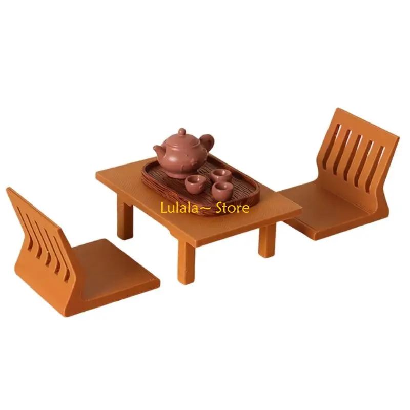 Y4QA Realistic Japanese Styles Tea Set Miniature Tatamis Tea Table Chair Figure 1:12 Scale Model Furniture For Creative Doll