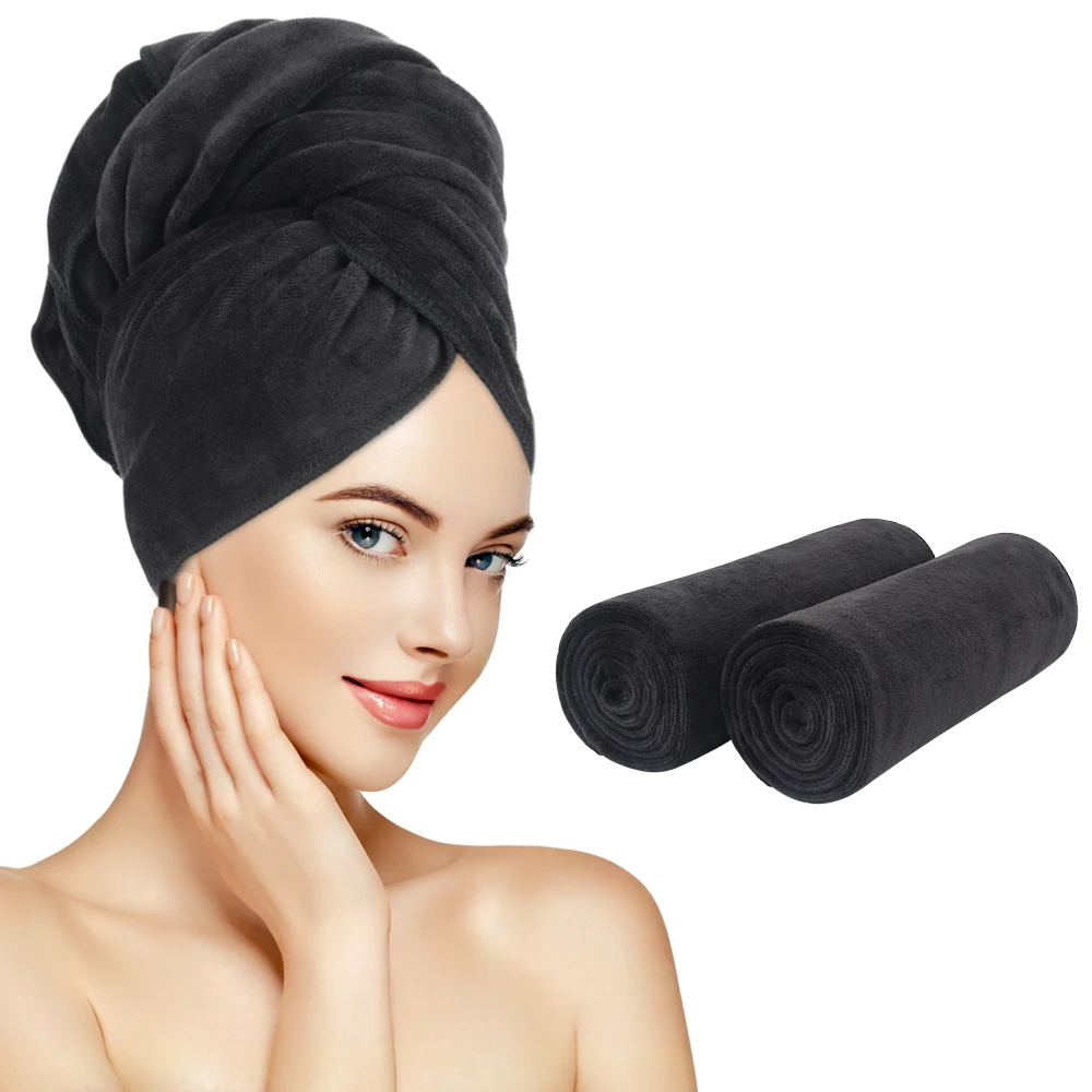 Microfiber Hair Drying Wrap Towel Large Super Absorbent Magic Hair Turban for Drying Long Hair 20 inch X 40 inch 2 Pack