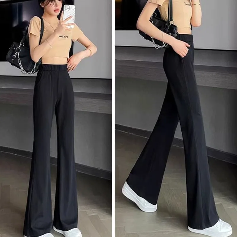 

Ink Brocade Ice Silk Wide Pantalones Women's Summer Thin High Waist Dropping Feeling Loose Narrow Casual Straight Leg Sweatpants