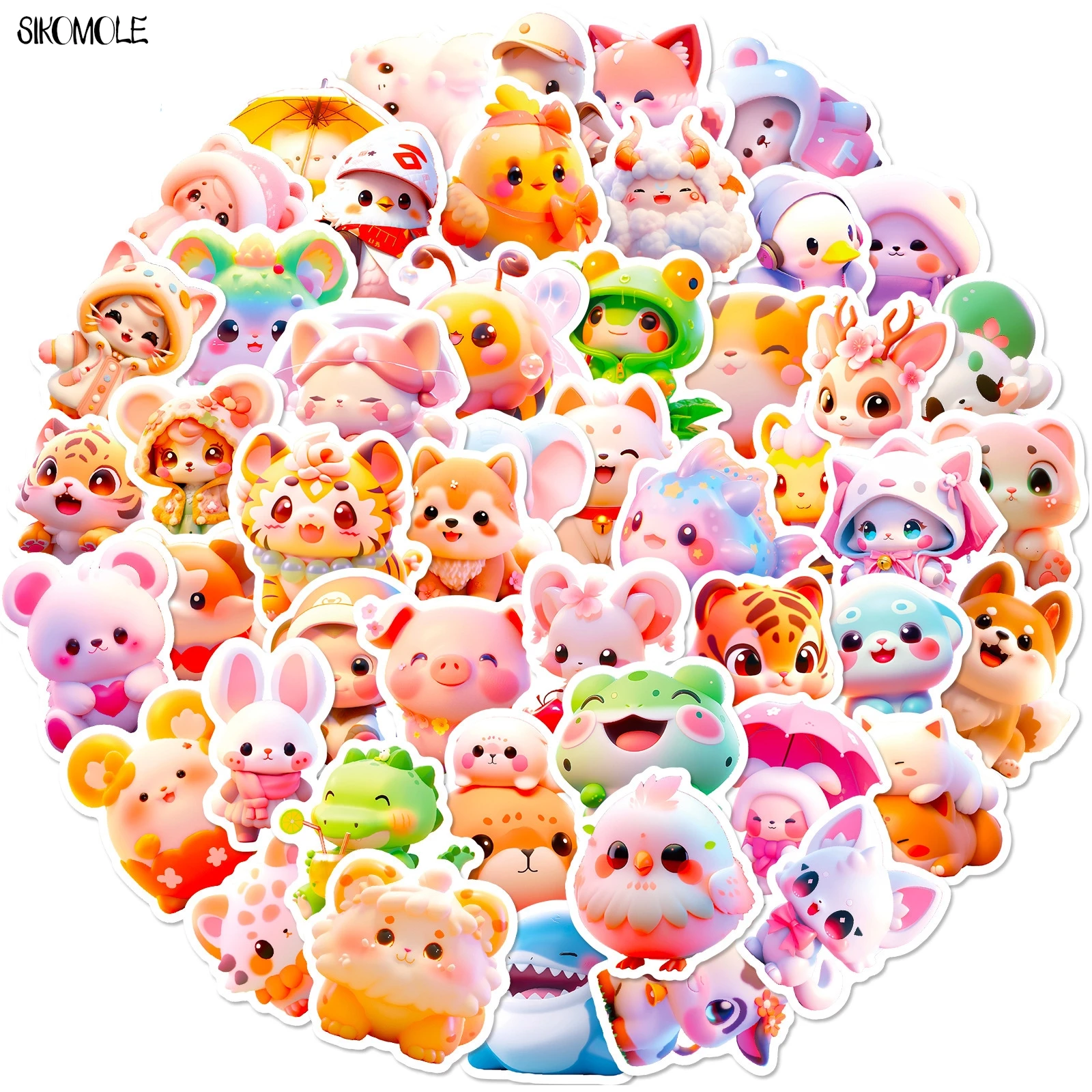 10/50/100PCS Cartoon 3D Cute Small Animals Graffiti Sticker Kawaii Children\'s Decoration Stationery Stickers Decal Kid Toys Gift