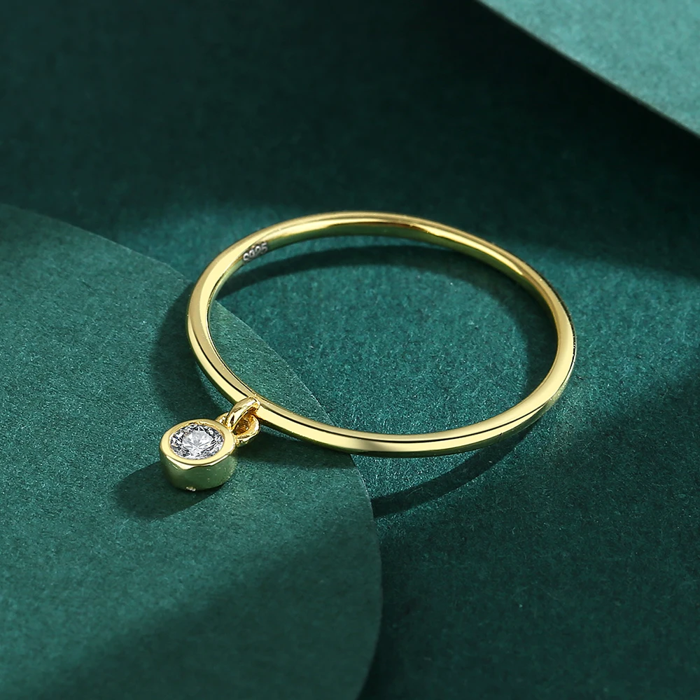 2022 NEW Simple 18K Gold Small Round Diamond Crystal Couple Ring For Women Authentic Sterling Silver Anniversary Gift Jewelry