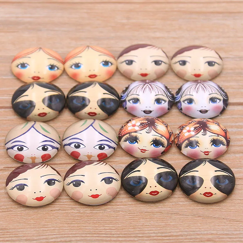 6PCS/lot 6 Style Wear Glasses Beautiful Girl Pattern Round Glass Cabochon 20mm 25mm Dome Flat Back DIY Necklace Jewelry Finding