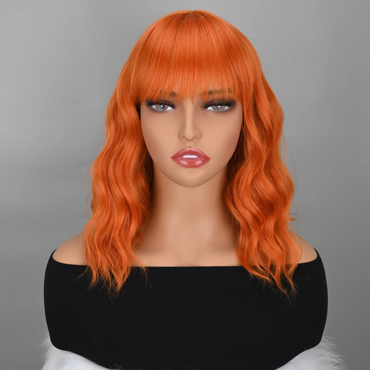 Kurze Bob synthetische Perücken für Frauen kurze gewellte Perücken mit Pony gewellte Bob Perücke orange Perücke hitze beständige Faser Cosplay Haar