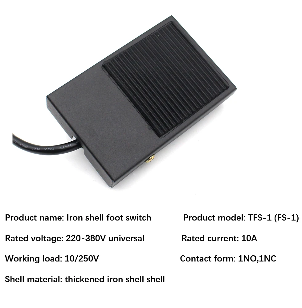 1pcs TFS-1 Metal Non-slip Momentary Electric Power Foot Pedal Switch 220V AC 10A Waterproof SPDT Black On Off 1NO1NC Footswitch