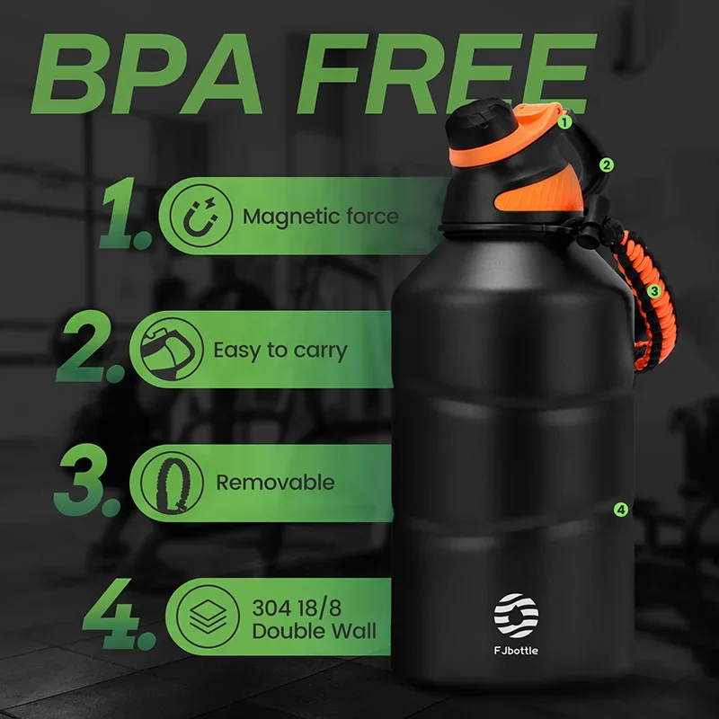 Fjbottle Stainless Steel Thermos Bottle 1.9L Large Capacity Vacuum Flask Water Cup Keep Hot Cold Outdoor Sports Gym Drink bottle