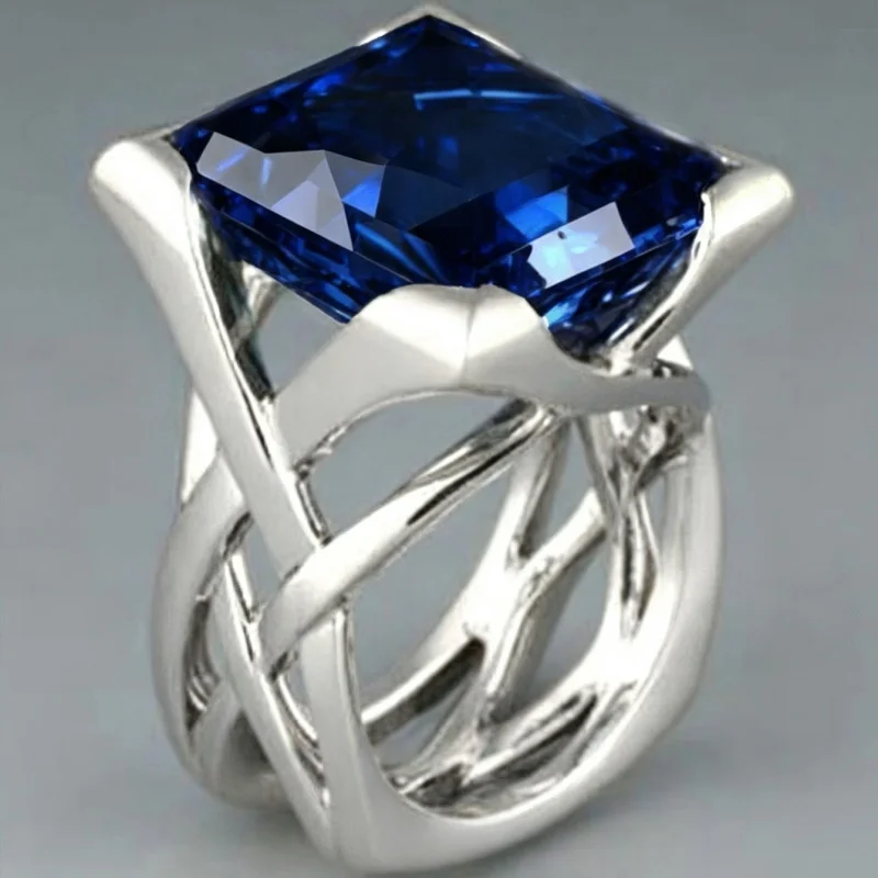 Huitan Ring mit hohlem Kreuz-Design für Damen, goldfarben, mit leuchtend weiß/blauem CZ, modisches Hochzeitszubehör, eleganter Partyschmuck – Detail 20