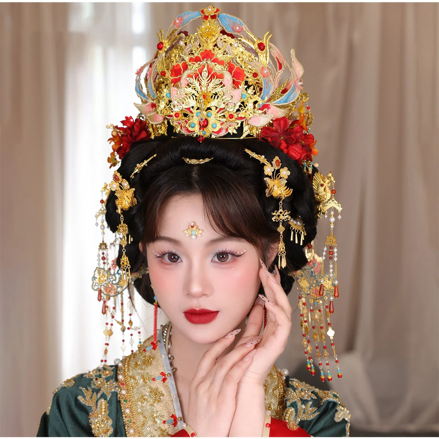 Grand Elegant Hanfu Bridal Headwear Set for Ancient Costume Photography Chinese Style Embroidered Decorations Wedding Accessory