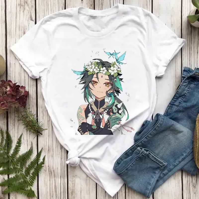 

T Shirt Women Top Genshin Impact Xiao Clothes Lady Casual Short Sleeve Fashion Summer T Shirt White Black Female Graphic T-Shirt