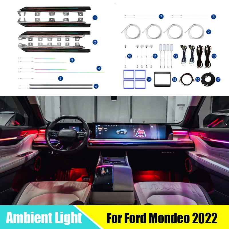 

LED Ambient Light For Ford Mondeo 2022 Interior Lighting Decorate Atmosphere Lamp Steering wheel Control APP Control