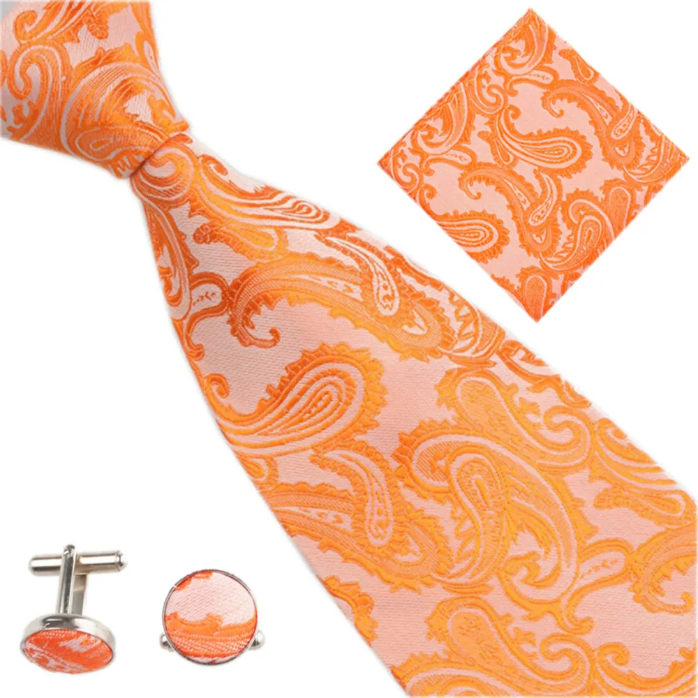 

Men's Paisley Neck Tie Set Men Wedding Business 10CM Wide Floral Hanky Pocket Square Cufflinks Black Blue Red Green Necktie Sets