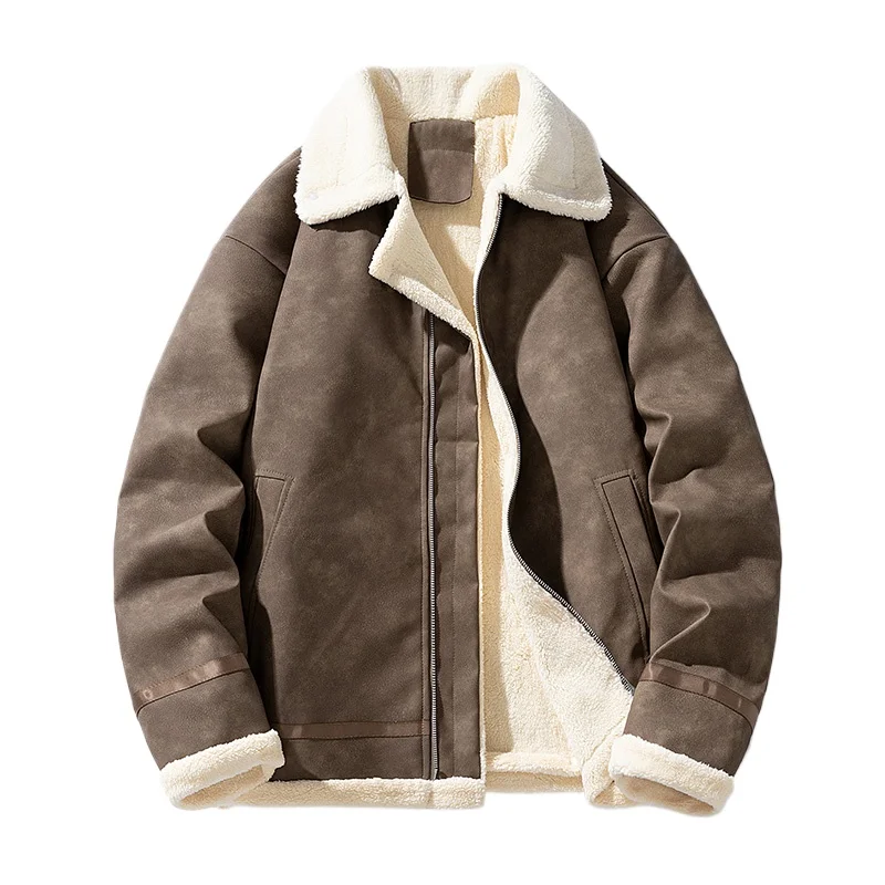 سترة جلدية كلاسيكية للرجال معطف شتوي من صوف الضأن للنساء سترة عصرية للدراجات النارية بتصميم كلاسيكي كاجوال باللون البني الأمريكي #1