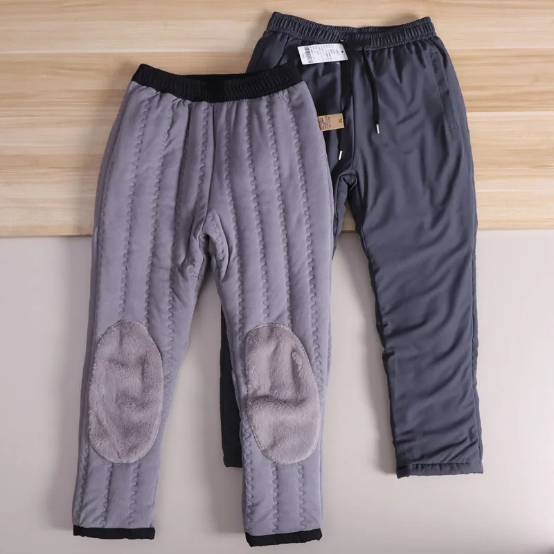 

Не объемные зимние брюки Thiened Fce на подкладке с эластичной резинкой на талии, прямые повседневные брюки для мужчин, теплые удобные полиэфирные волокна