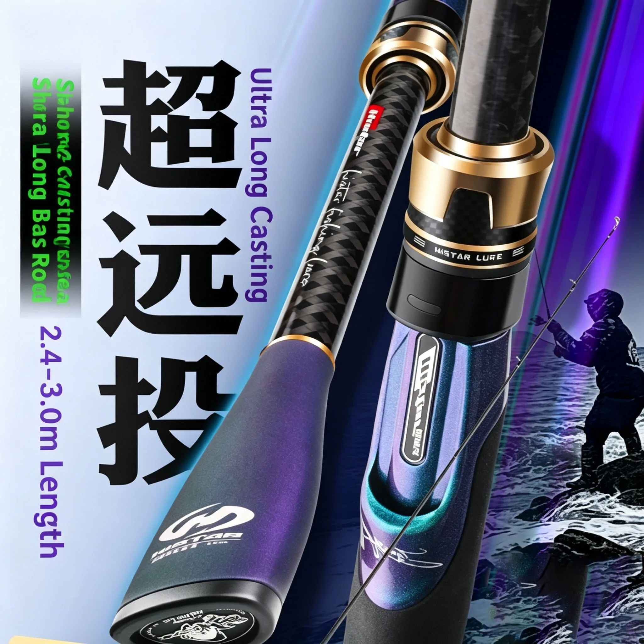 

Histar 2.40m to 3.00m High Carbon MF Action DKK SIC Guide Long Casting Beach Spinning Rock And Bass Waves Fishing Rod