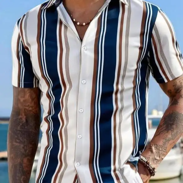 

Мужская обычная посадка в полоску с принтом irt, удобная дышащая повседневная внутренняя одежда из искусственной кожи с воротником из искусственной кожи