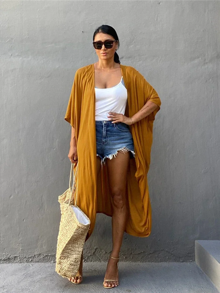 2025 nuevo vestido playero liso para mujer, vestido largo de playa con cordones de talla grande, moda de verano, ropa de playa para vacaciones para mujer