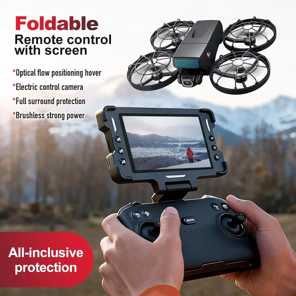 Novo mini drone com câmera m8 com câmeras duplas design dobrável capa protetora 360 rolo de luzes led motor sem escova quadcopter