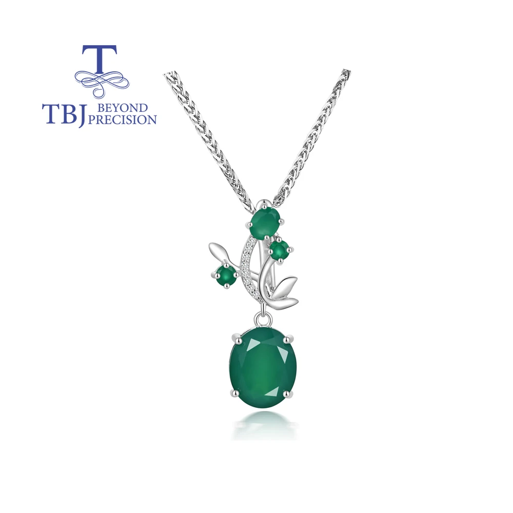 

Unique Luxurious Natural Green Agate Pendant Necklace 925 Sterling Silver Fashion Jewelry for Lady Birthday Festival Party Gift