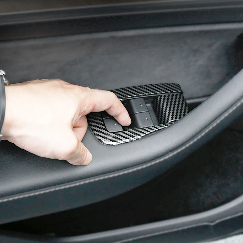 اكسسوارات ل تسلا نموذج 3 Y 2021 2022 2023 2024 2025 زجاج نافذة السيارة رفع التبديل غطاء أزرار الباب مسند الذراع لوحة الكسوة