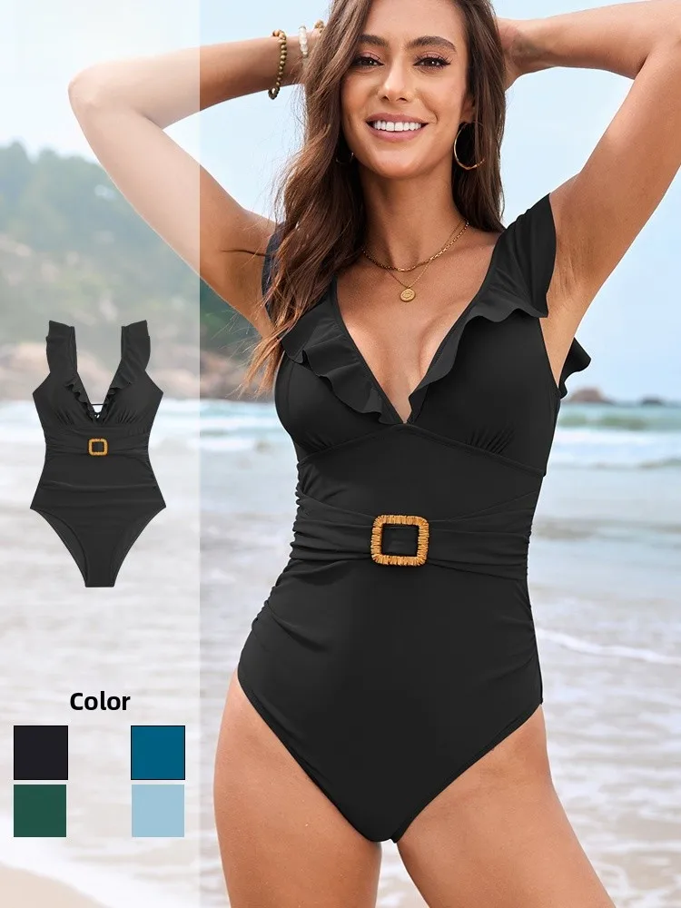 

Горячая новинка 2025: Слитный купальник с глубоким V-образным вырезом, большие размеры, скромно скрывающий живот, для женщин, для термальных источников