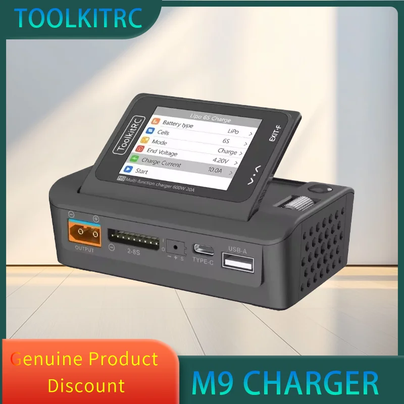 

ToolkitRC M9 600W USB Fast Charing DC Smart Charger Adjustable Screen Angle with Audio Function for 1-8S Lipo LiHv LiFe Battery