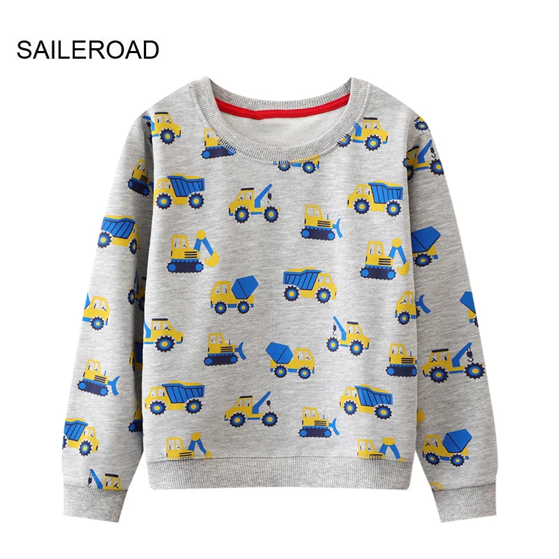 

SAILEROAD hoodies for children Kids Clothes Boys Autumn Clothes Cotton Outerwear Cartoon Excavators Tops Toddler Sweatshirts