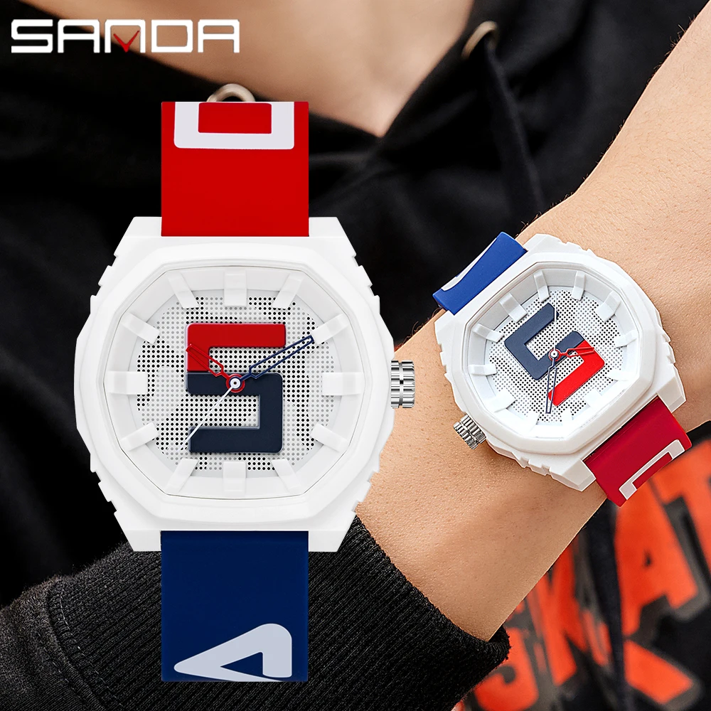 Fashion Outdoor Men's Watch Luxury Brand SANDA Quartz Watches For Man Silicone Strap Simple Dial Quartz Clock Student Wristwatch