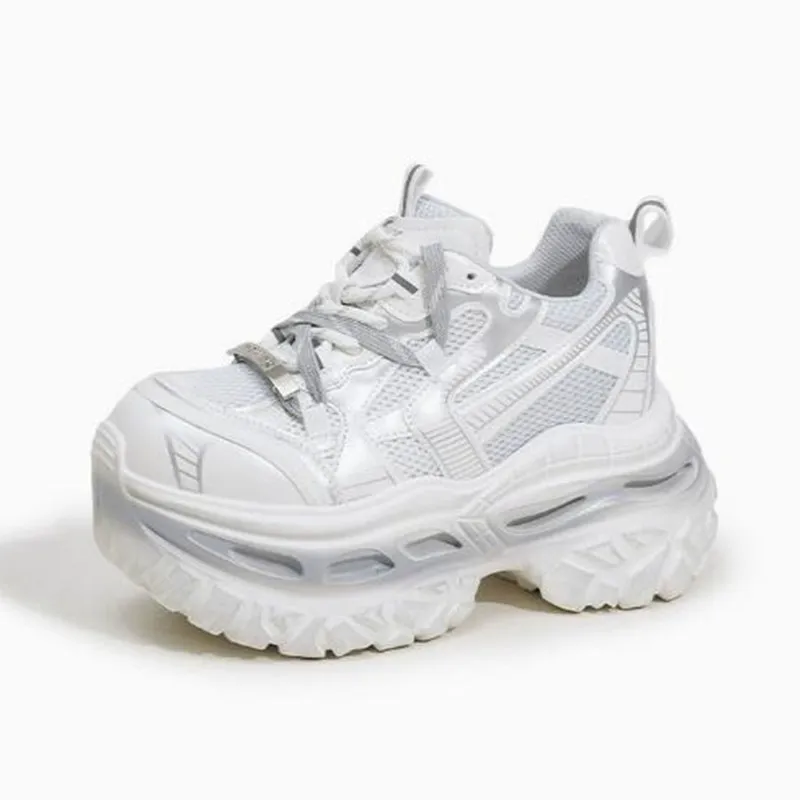 

New 2026 Spring Chunky Sneakers High Platform Casual Vulcanized Shoes Woman Soft Breathable Mesh Sneakers 9CM Sports Dad Shoes