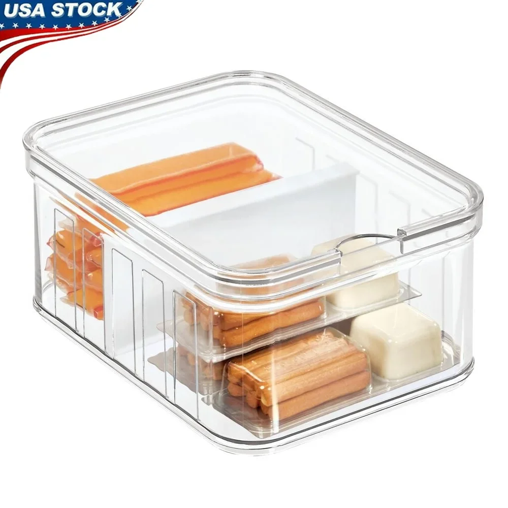 

Модульная штабелируемая корзина для хранения продуктов, прозрачная, не содержит BPA, с регулируемыми перегородками, организация холодильника в кладоре