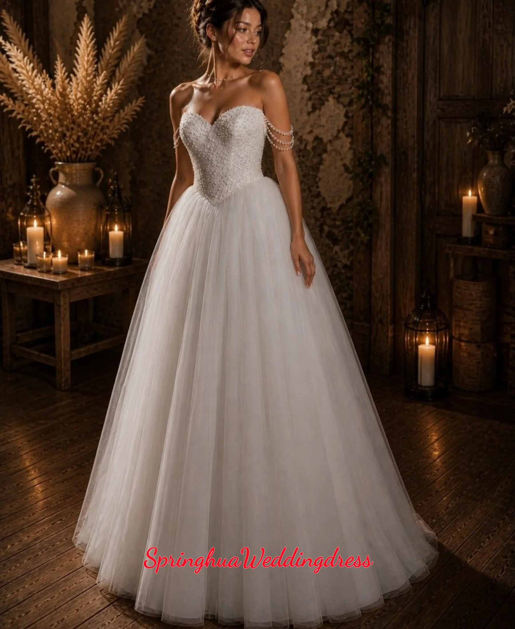 Customzied Sleeveless Wedding Dress 2027 Elegant Pearls Appliques A-Line Party Bride Gown Princess Vestidos De Novia