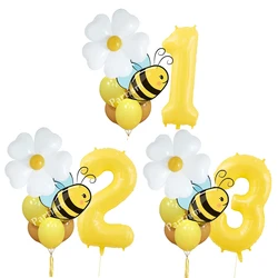 9pcs Carton Bee Balloons White Daisy Foil Number Balloon for Kids Happy Bee Day Happy Birthday Party Decoration DIY Gifts Supply