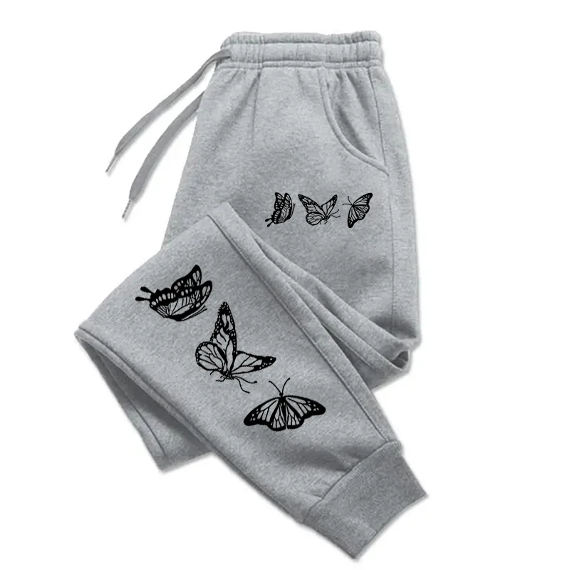 Plus Woman Men Couple Sweatpant Three Butterflies Prints Sportswear Warm Gym Baggy Pocket Drawstring Pants Jogger Sports Clothes