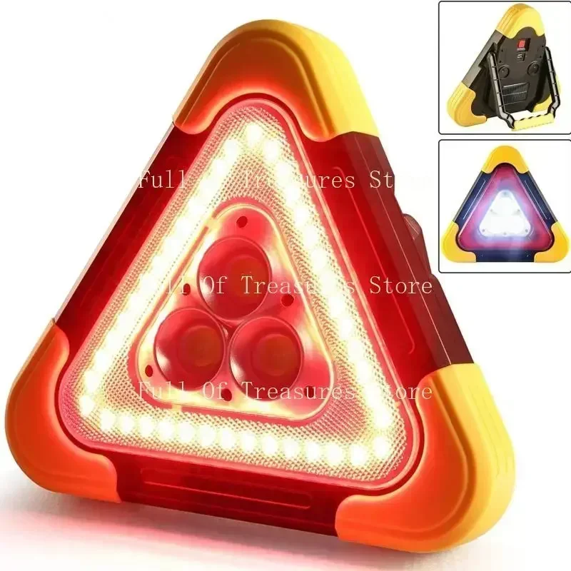 2-IN-1 Solar Emergency Triangular Roadside Warning Light Super Bright LED Work Lights for Car Repairing Camping Hiking Hunting