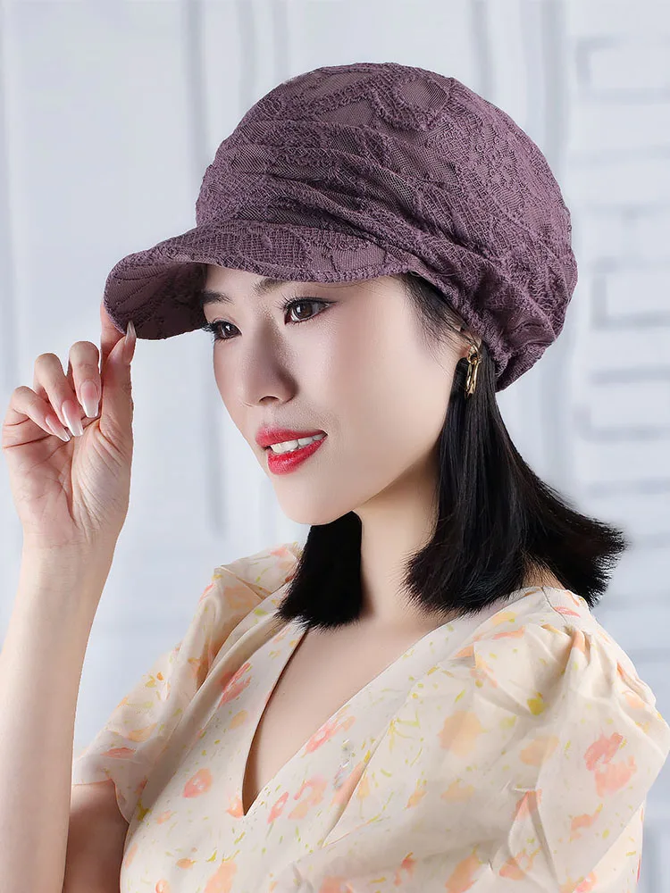 

Spring 2025 Faion Hollow out Flower Hard d Dubill Cap Wide Brim Octagonal Women's Hat Face Slimming High Top Polyester