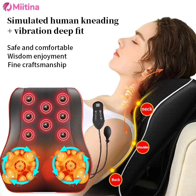 

Electric Shiatsu Head Neck Cervical Ttraction Body Massager Car Back Pillow with Heating Vibrating Massage Device Health Care