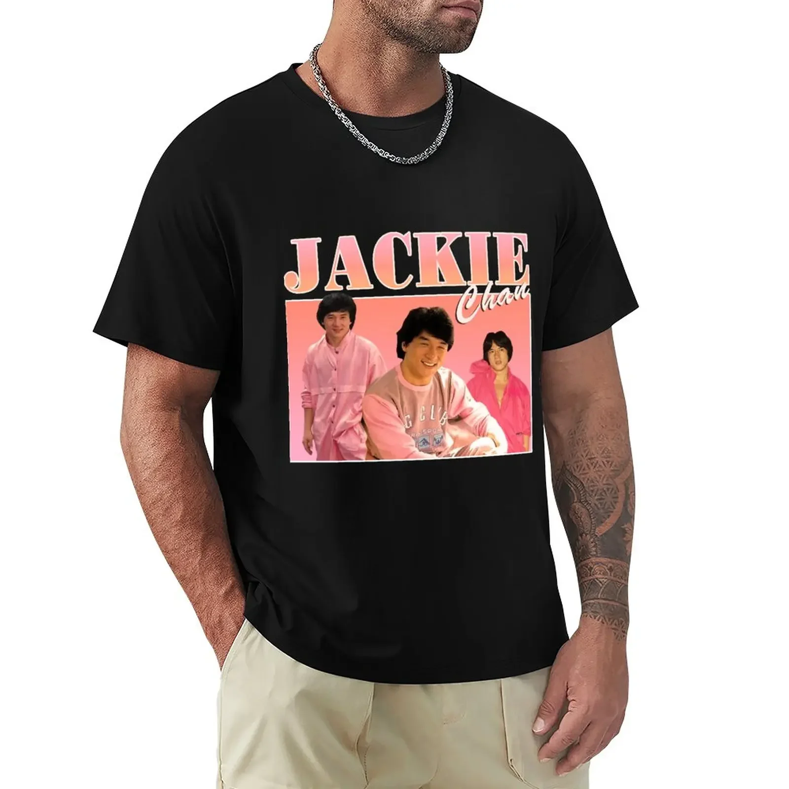 

Jackie Chan Pink Classic T-Shirt tops anime clothes mens workout shirts