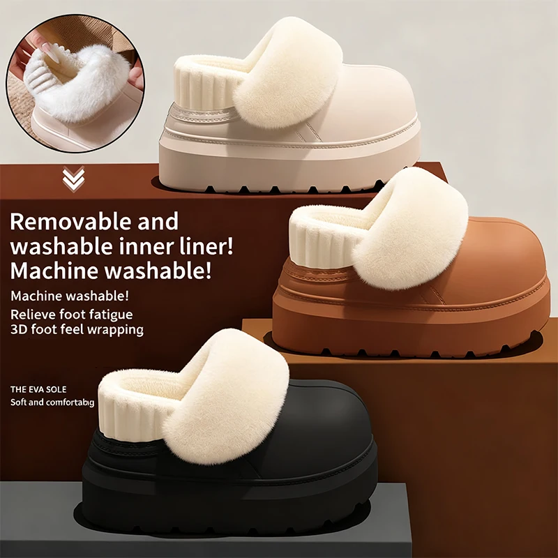 

Women's Cozy Plush Platform Slippers - Removable Washable Inner Liner, Machine Washable, EVA Soft Sole