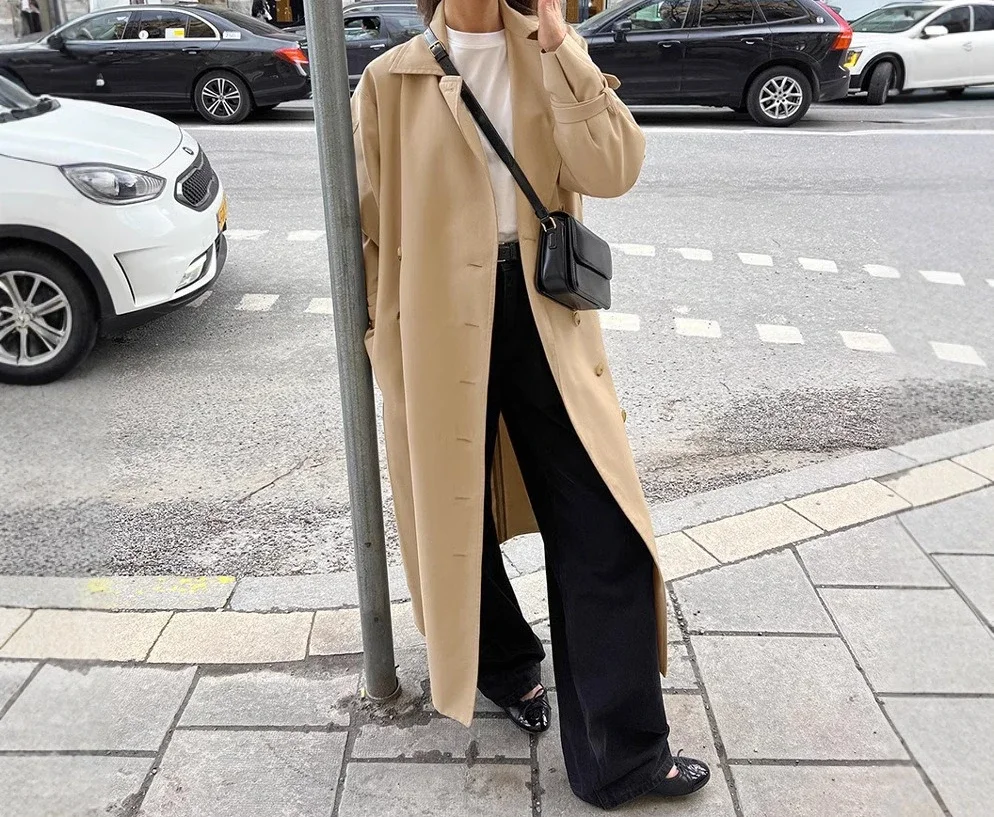 Long Khaki Double Breasted Trench Coat  2025 Autumn Fashion New Coat