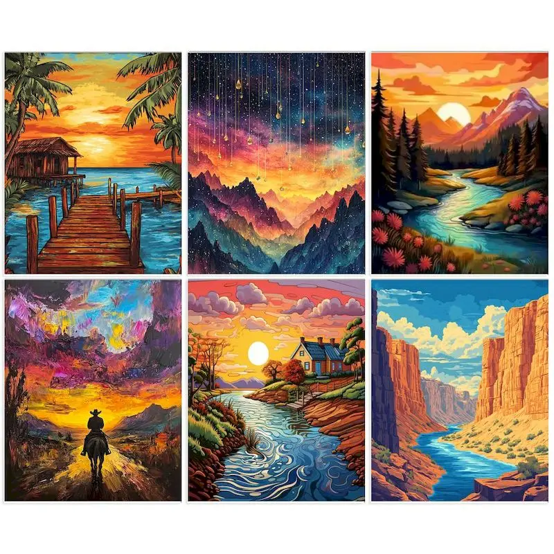 

SDOYUNO 40x50cm Painting By Numbers On Canvas Drawing By Numbers Sunset Scenery Paint For Painting Art Supplies Canvas Painting