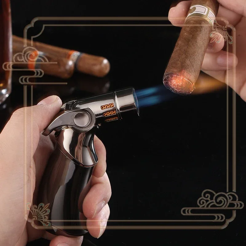 JOBON Metal Spray Gun Turbo Torch Windproof Four Heavy Powerful Blue Flame Butane Gas Lighter Outdoor BBQ Cigar Lighters Smoking