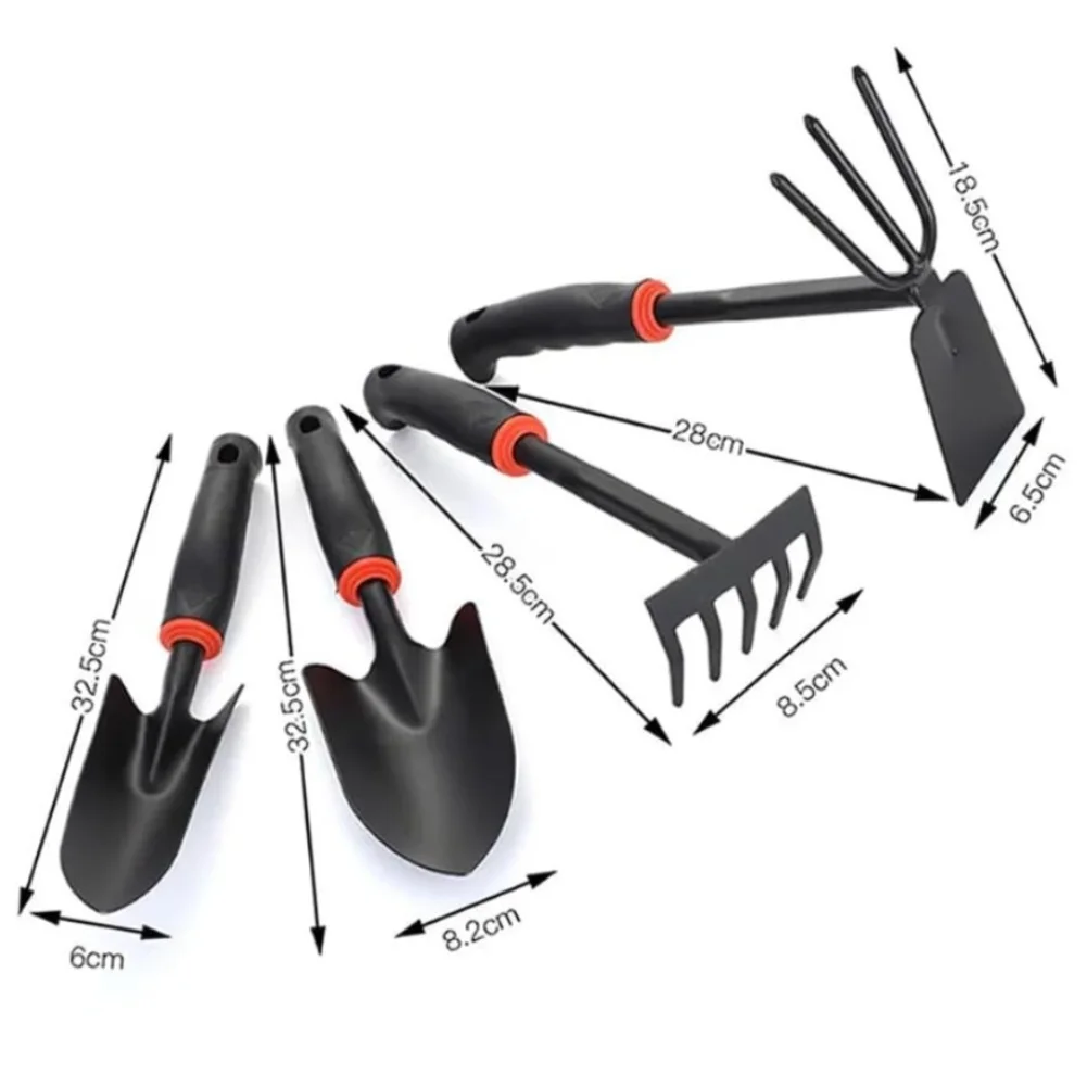 Gardening Essentials Kit with 4 Tools: 2 Shovels 1 Rake 1 Cultivator Constructed from Iron for Reliable Seasonal Performance