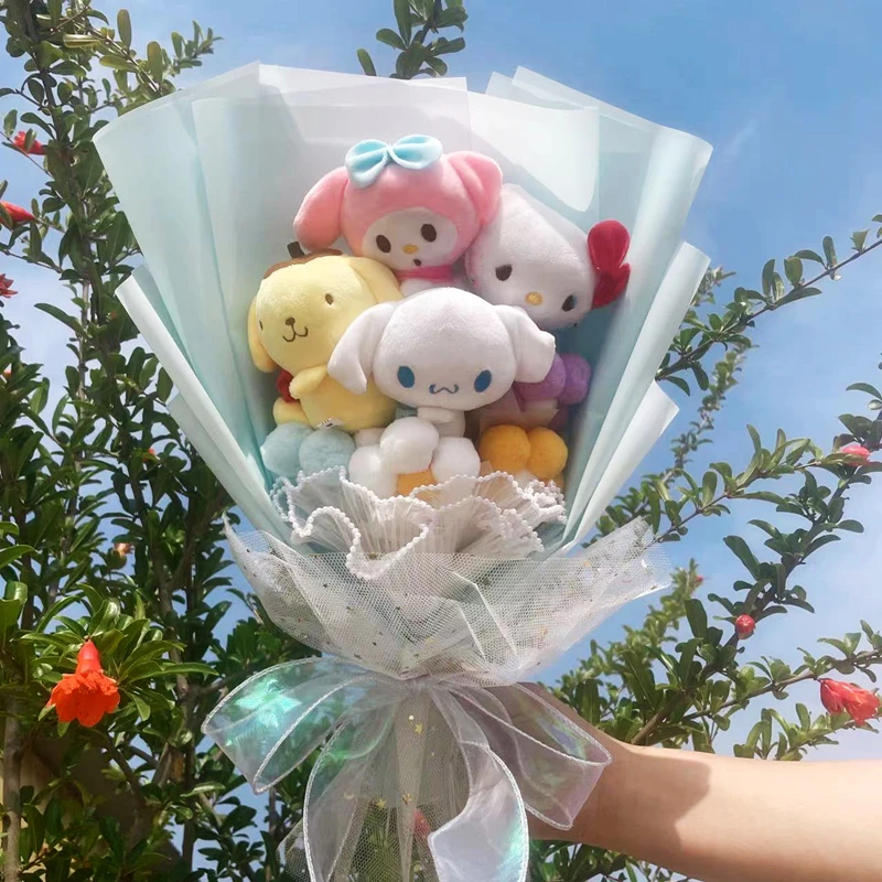 Cartoon Anime My Melody Cinnamoroll Plush Bouquet Stuffed Animals Plush Toy Valentine Day Christmas Graduation Birthday Gifts